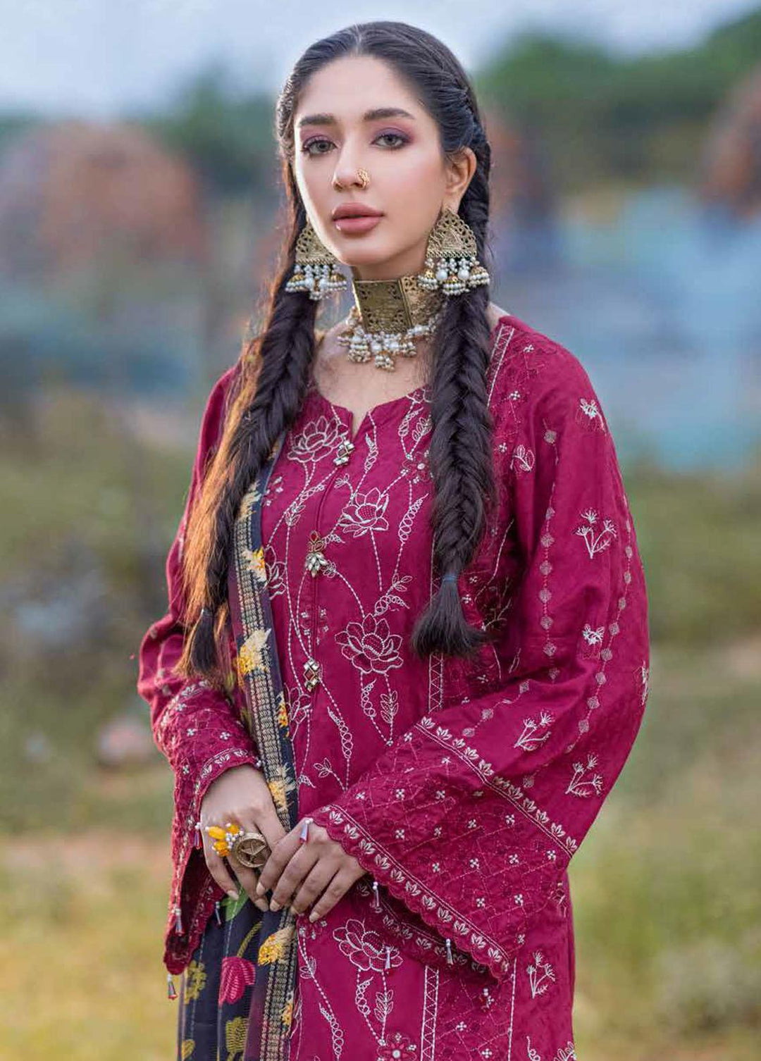 Maya Heerni By Nureh Embroidered Linen Suits Unstitched 3 Piece NU22MH NW-60 - Winter Collection