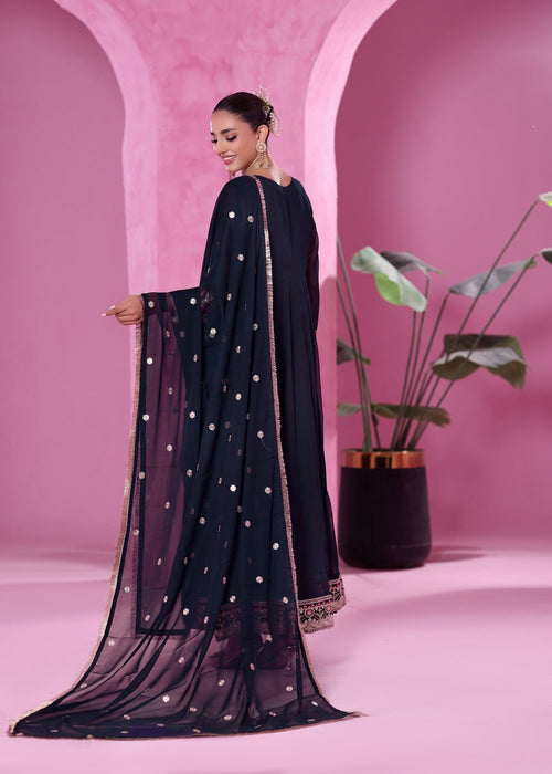 Abaan Zohan Women RTW Embroidered Chiffon 3 Piece Suit Zeenat Blue - Festive Collection