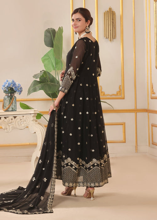 Abaan Zohan Women RTW Embroidered Chiffon 3 Piece Suit Dhanak Black - Festive Collection
