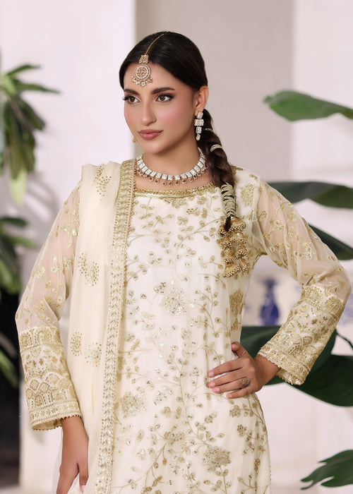 Rang e Haseen by Abaan Zohan RTW Embroidered chiffon 3 Piece Suit Riwaj off White3 pieces - Festive Collection