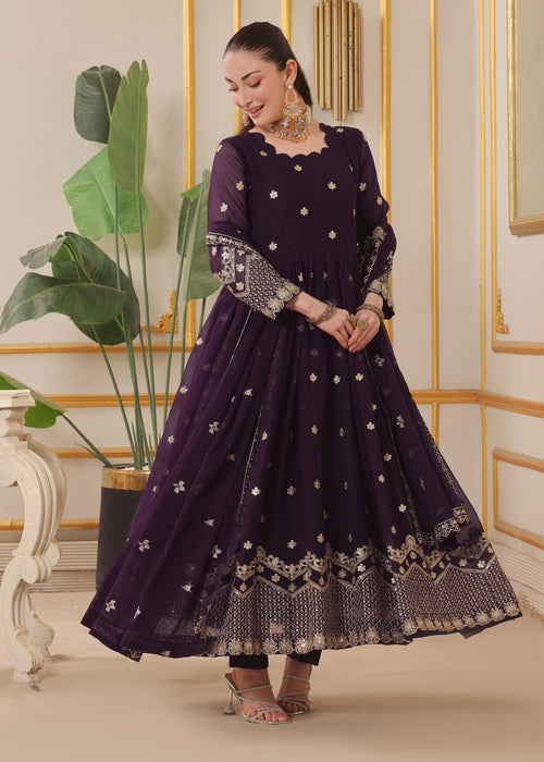 Abaan Zohan Women RTW Embroidered Chiffon 3 Piece Suit Dhanak Purple - Festive Collection