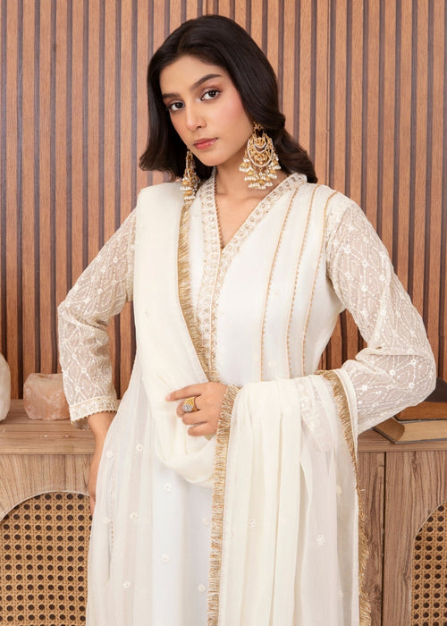 Mommy and Me by Abaan Zohan RTW Embroidered Chiffon 3 Piece Suit Kashish Off White - Festive Collection