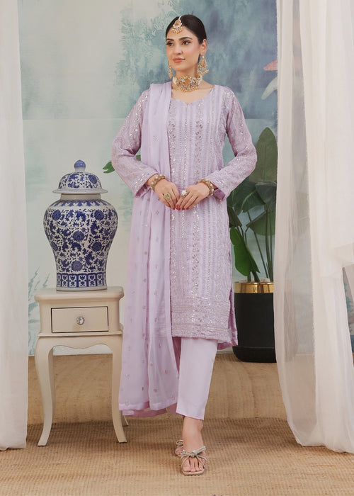 Abaan Zohan Women RTW Embroidered Chiffon 3 Piece Suit Chandni Lilac - Festive Collection
