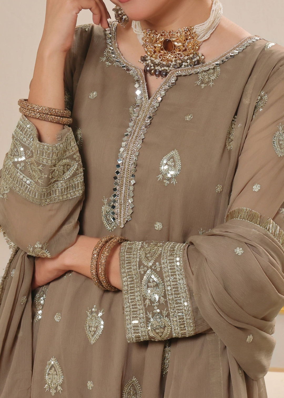 Mommy and Me by Abaan Zohan RTW Embroidered Chiffon 3 Piece Suit Raunak Brown - Festive Collection