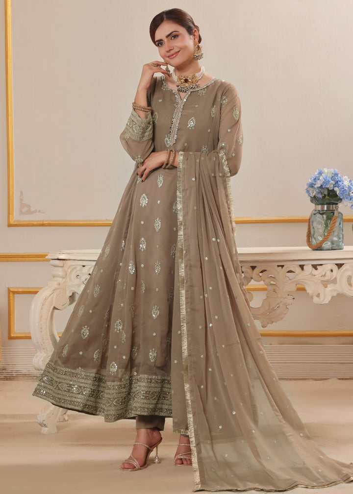 Mommy and Me by Abaan Zohan RTW Embroidered Chiffon 3 Piece Suit Raunak Brown - Festive Collection