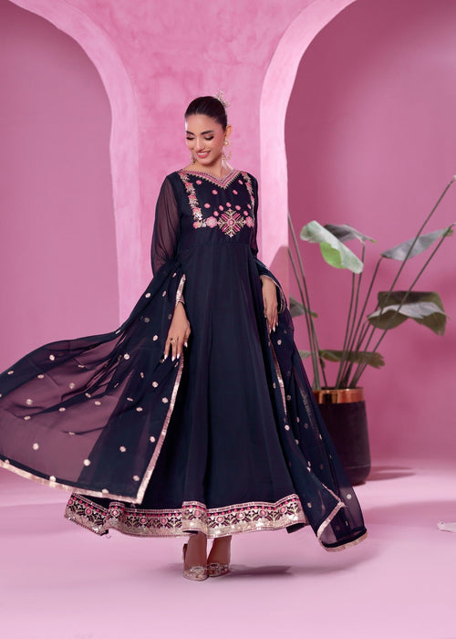 Abaan Zohan Women RTW Embroidered Chiffon 3 Piece Suit Zeenat Blue - Festive Collection