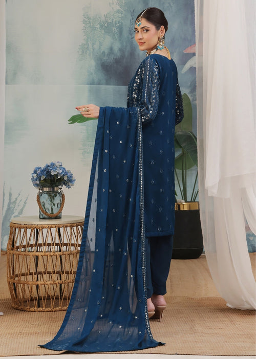 Abaan Zohan Women RTW Embroidered Chiffon 3 Piece Suit Chandni Peacock - Festive Collection