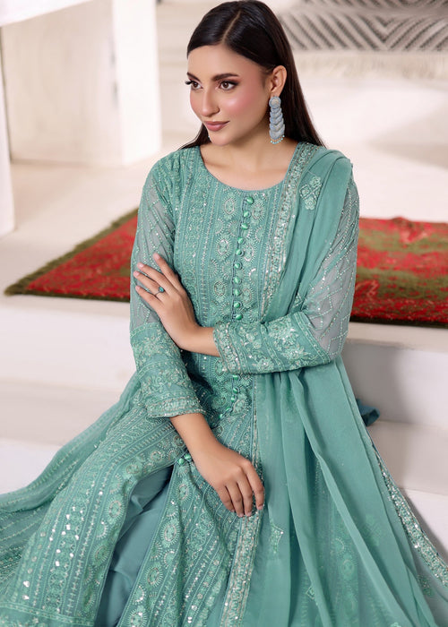 Rang e Haseen by Abaan Zohan RTW Embroidered chiffon 3 Piece Suit Zeno Aqua - Festive Collection