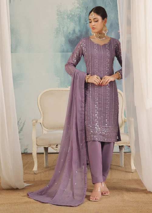 Abaan Zohan Women RTW Embroidered Chiffon 3 Piece Suit Chandni Purple - Festive Collection