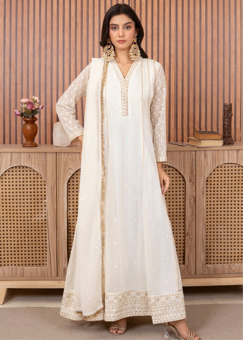 Mommy and Me by Abaan Zohan RTW Embroidered Chiffon 3 Piece Suit Kashish Off White - Festive Collection