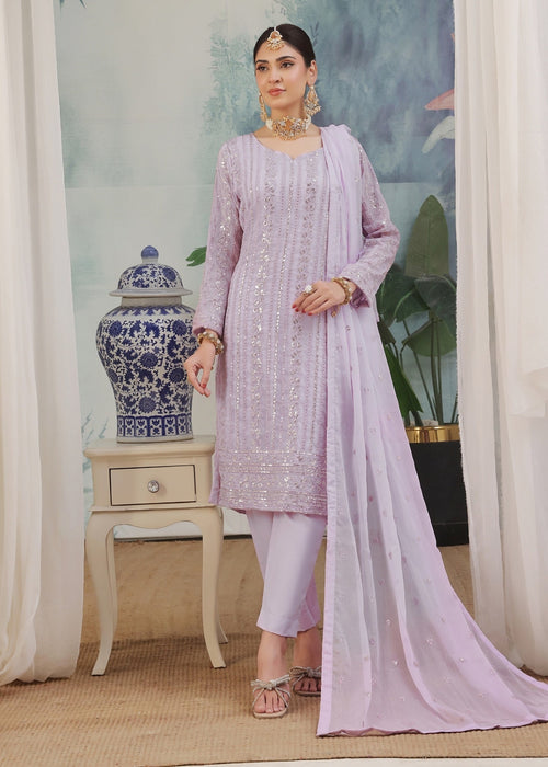 Abaan Zohan Women RTW Embroidered Chiffon 3 Piece Suit Chandni Lilac - Festive Collection