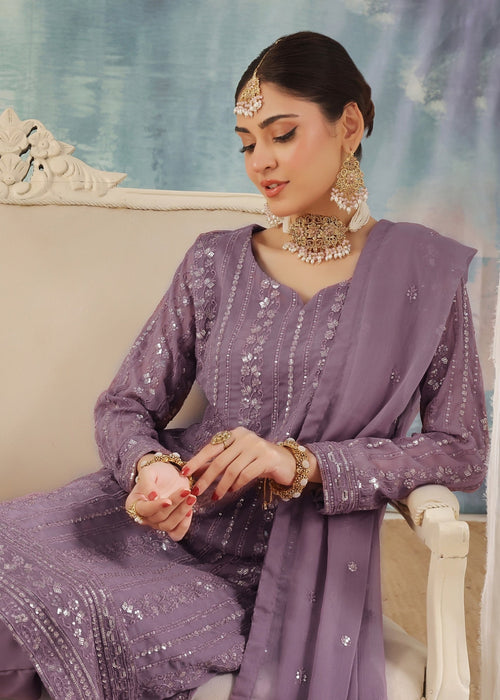 Abaan Zohan Women RTW Embroidered Chiffon 3 Piece Suit Chandni Purple - Festive Collection