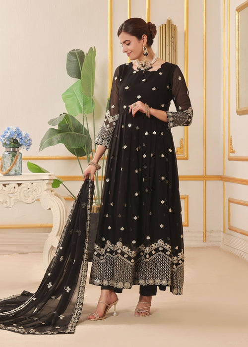 Abaan Zohan Women RTW Embroidered Chiffon 3 Piece Suit Dhanak Black - Festive Collection