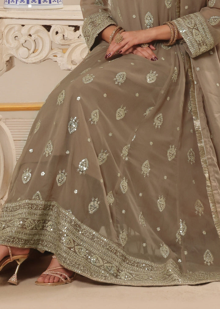 Mommy and Me by Abaan Zohan RTW Embroidered Chiffon 3 Piece Suit Raunak Brown - Festive Collection