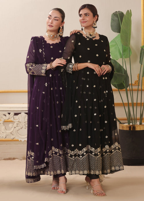Abaan Zohan Women RTW Embroidered Chiffon 3 Piece Suit Dhanak Black - Festive Collection