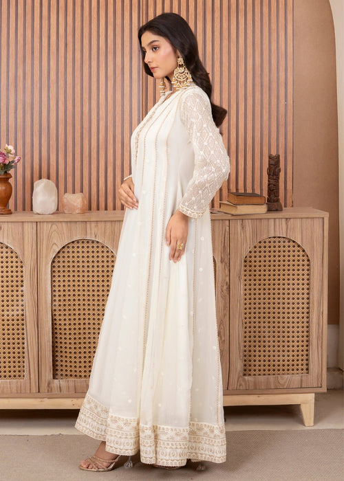 Mommy and Me by Abaan Zohan RTW Embroidered Chiffon 3 Piece Suit Kashish Off White - Festive Collection