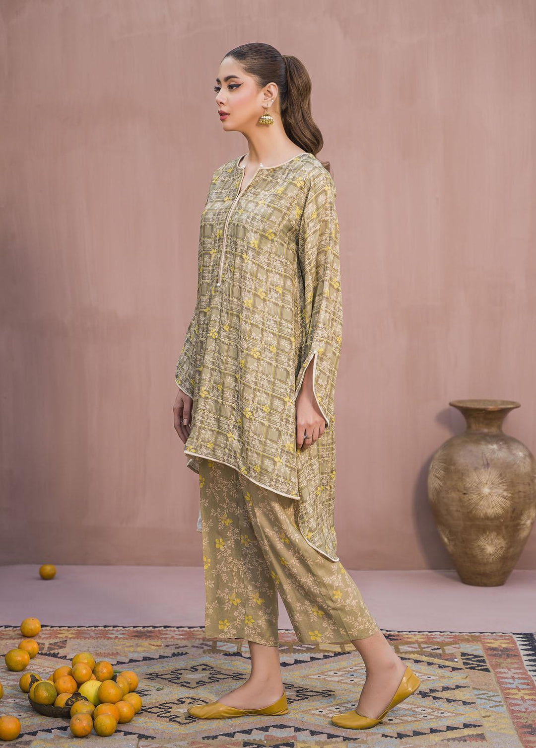 Meerak Pret Printed Raw Silk 2 Piece Suit Beryl
