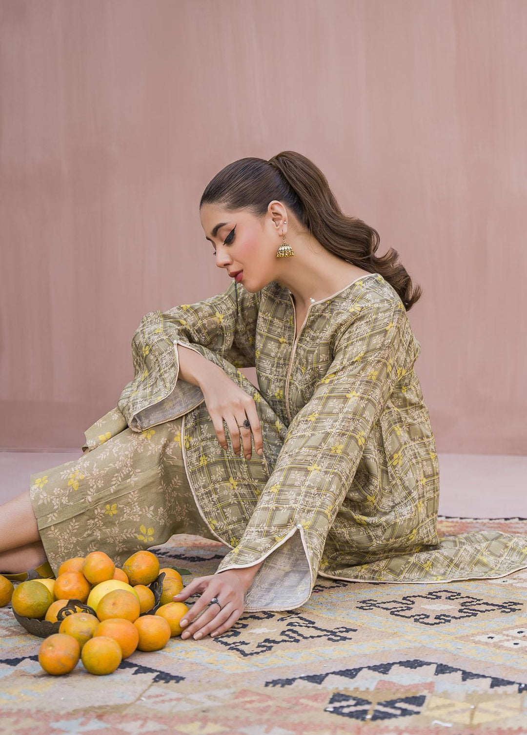 Meerak Pret Printed Raw Silk 2 Piece Suit Beryl