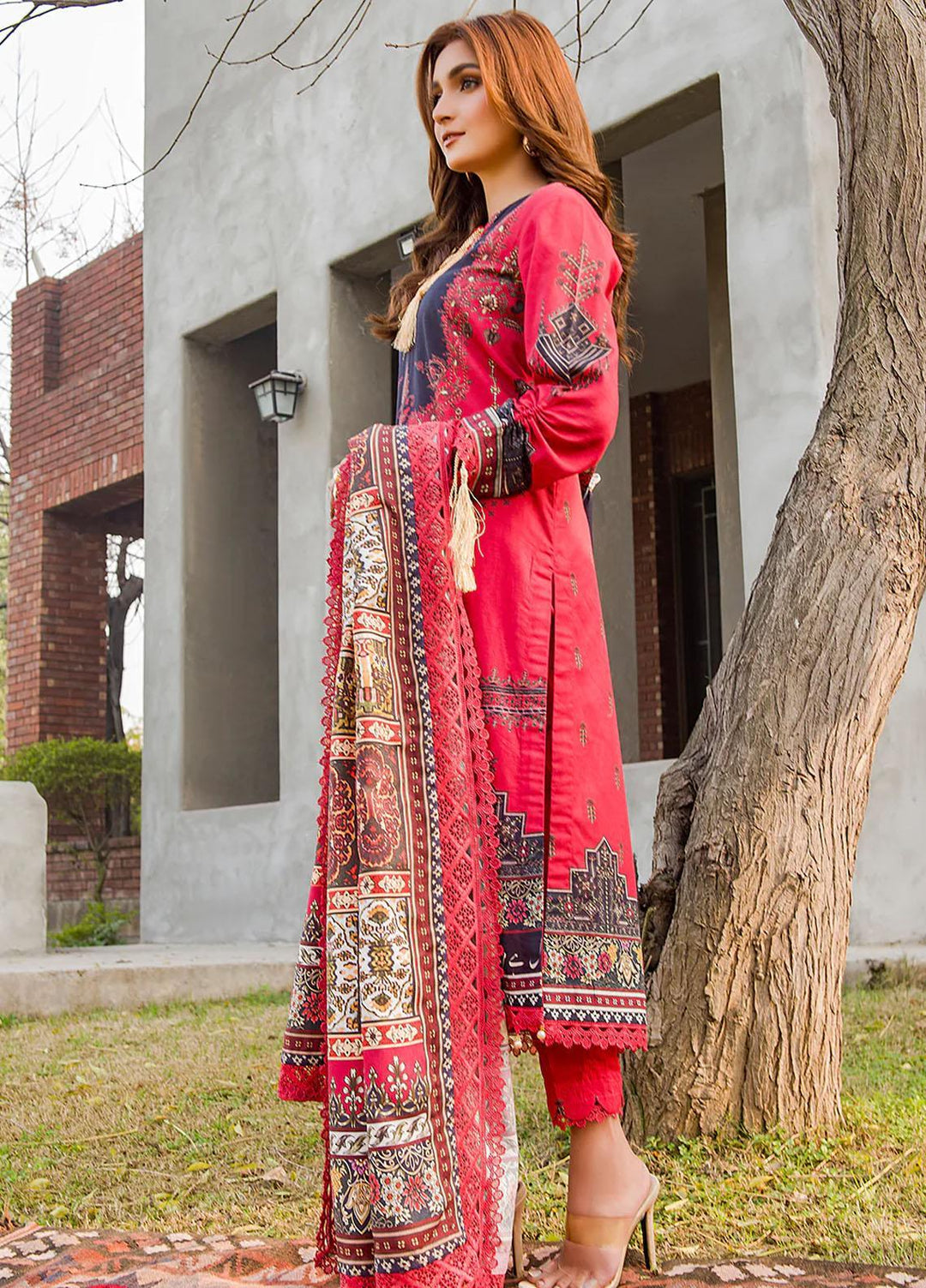 Meerak Printed Linen Suits Unstitched 3 Piece MRK24RZ Cherry - Formal Collection