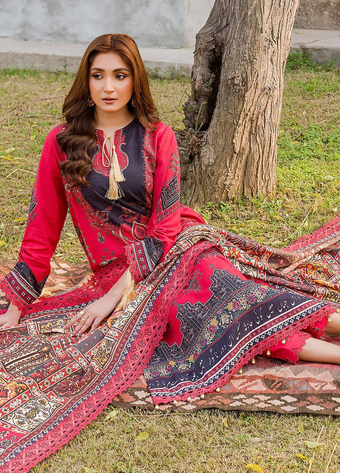 Meerak Printed Linen Suits Unstitched 3 Piece MRK24RZ Cherry - Formal Collection