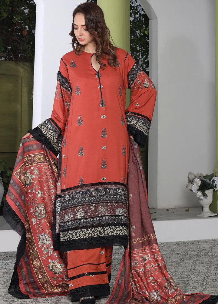 Meerak Printed Khaddar Suits Unstitched 3 Piece MRK24RZ Gulab Posh - Formal Collection