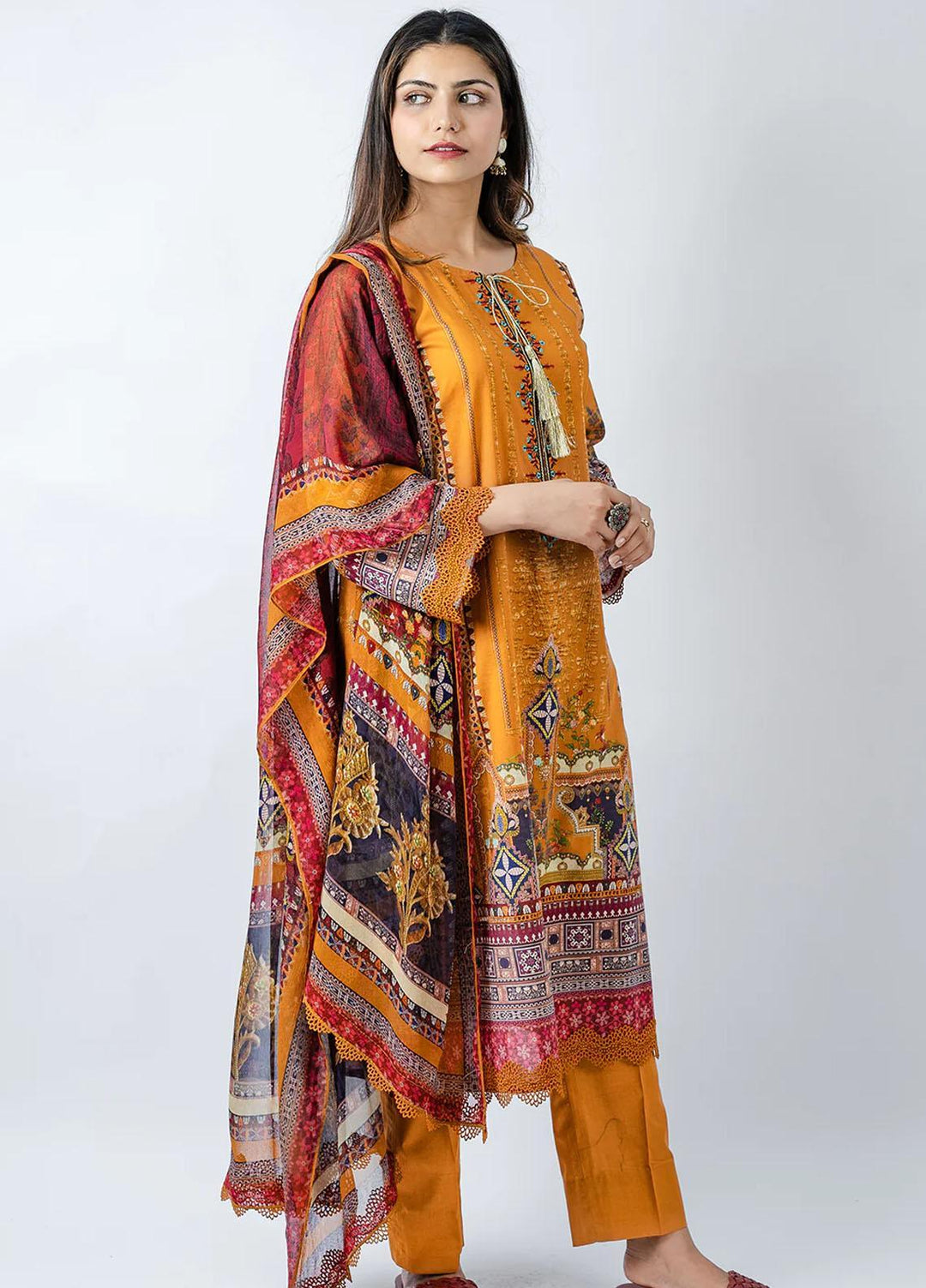 Meerak Embroidered Lawn Suits Unstitched 3 Piece MK23EL D-03 Sunset - Summer Collection