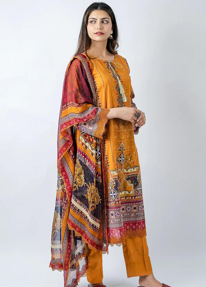 Meerak Embroidered Lawn Suits Unstitched 3 Piece MK23EL D-03 Sunset - Summer Collection