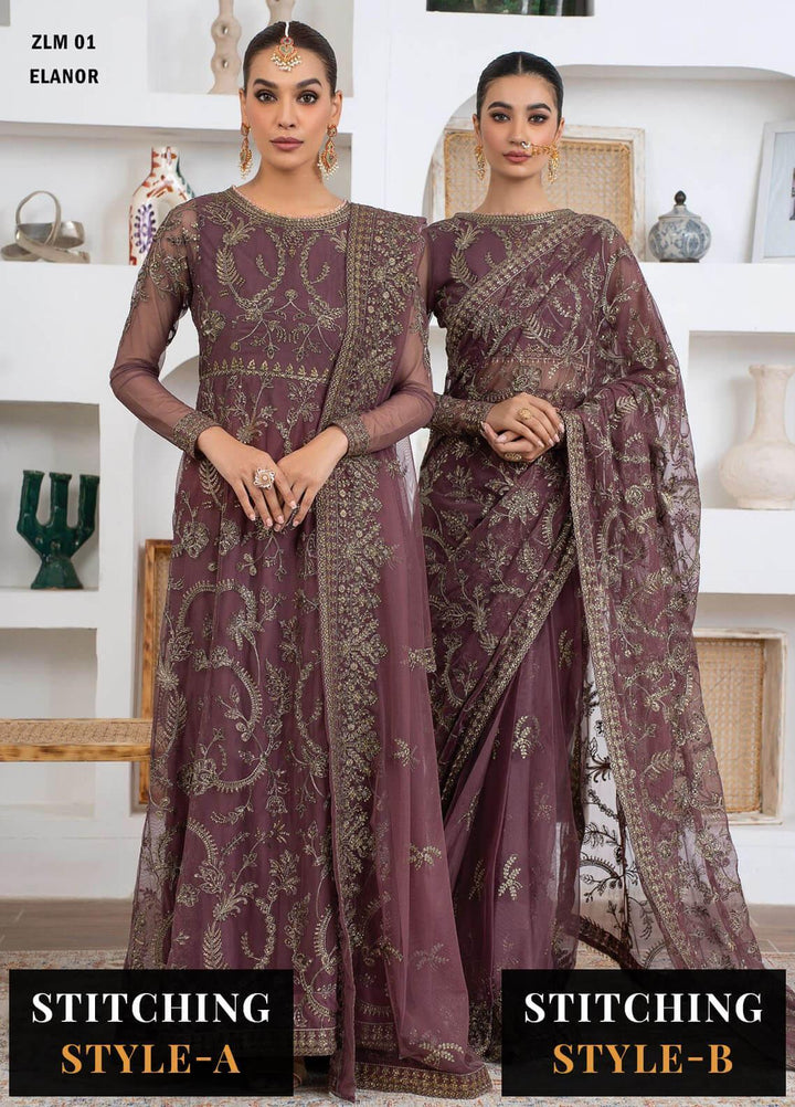 Meeral By Zarif Embroidered Net Suits Unstitched 3 Piece ZF23MR ZLM 01 Elanor - Luxury Formal Collection