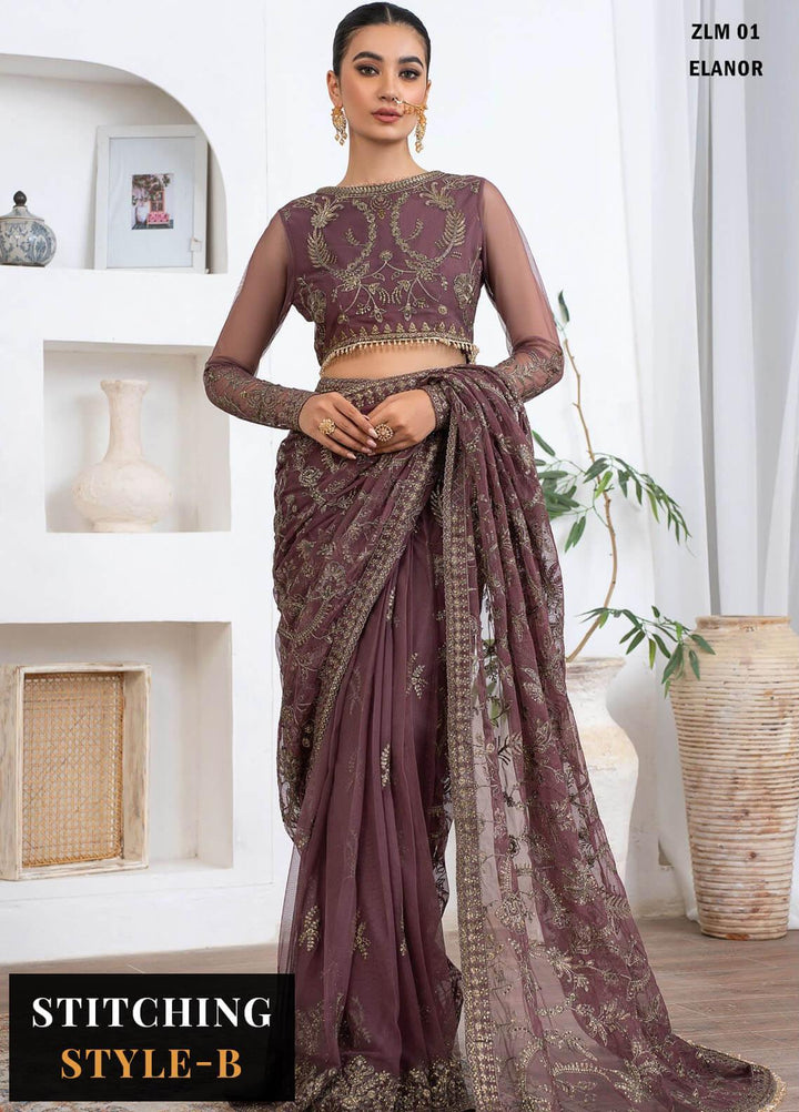 Meeral By Zarif Embroidered Net Suits Unstitched 3 Piece ZF23MR ZLM 01 Elanor - Luxury Formal Collection