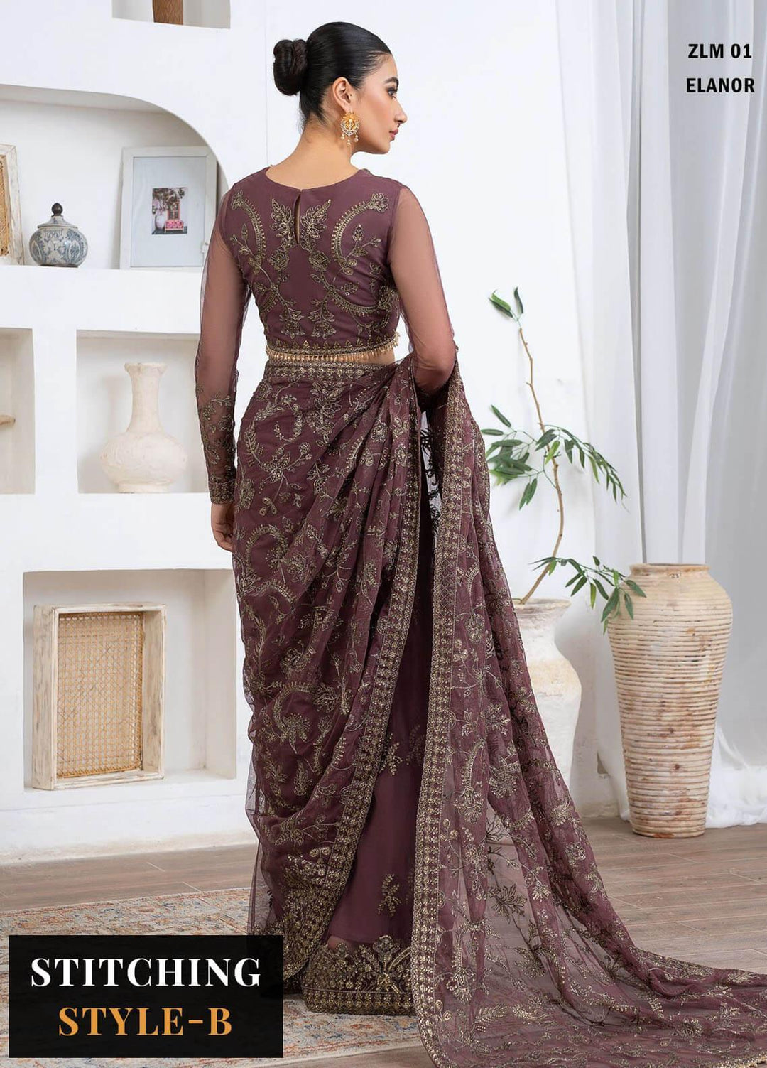 Meeral By Zarif Embroidered Net Suits Unstitched 3 Piece ZF23MR ZLM 01 Elanor - Luxury Formal Collection