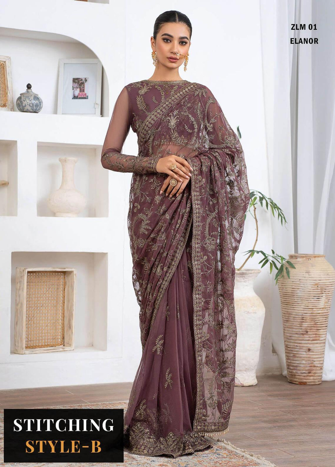 Meeral By Zarif Embroidered Net Suits Unstitched 3 Piece ZF23MR ZLM 01 Elanor - Luxury Formal Collection