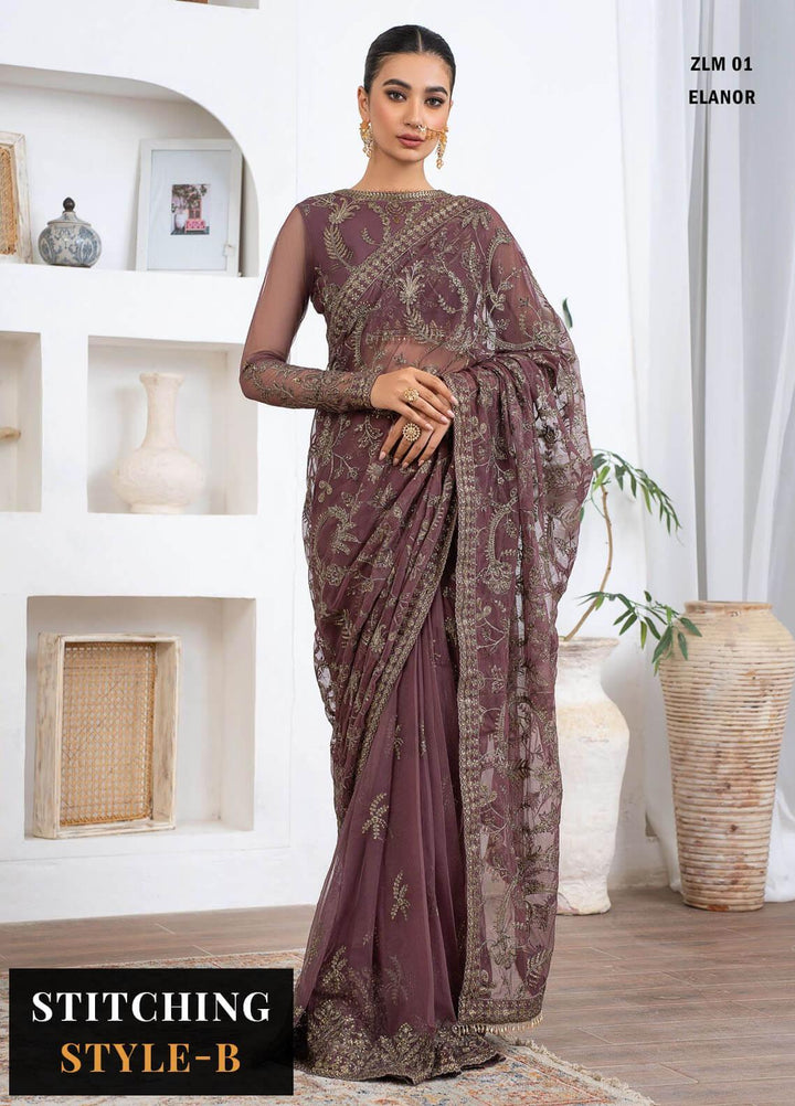 Meeral By Zarif Embroidered Net Suits Unstitched 3 Piece ZF23MR ZLM 01 Elanor - Luxury Formal Collection