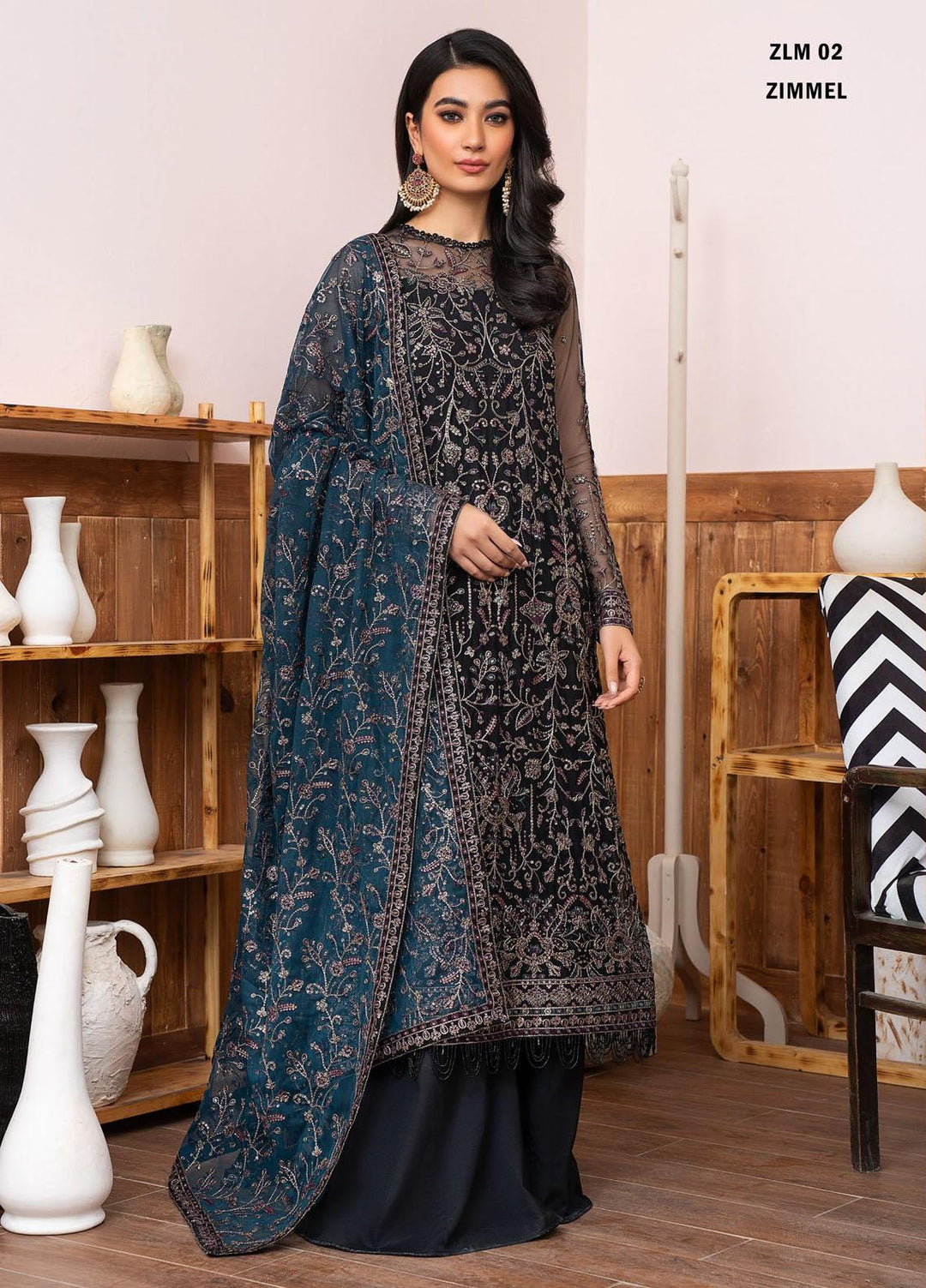 Meeral By Zarif Embroidered Net Suits Unstitched 3 Piece ZF23MR ZLM 02 Zimmel - Luxury Formal Collection