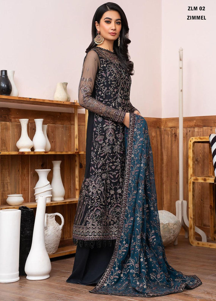 Meeral By Zarif Embroidered Net Suits Unstitched 3 Piece ZF23MR ZLM 02 Zimmel - Luxury Formal Collection