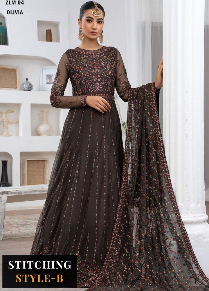 Meeral By Zarif Embroidered Net Suits Unstitched 3 Piece ZF23MR ZLM 04 Olivia - Luxury Formal Collection