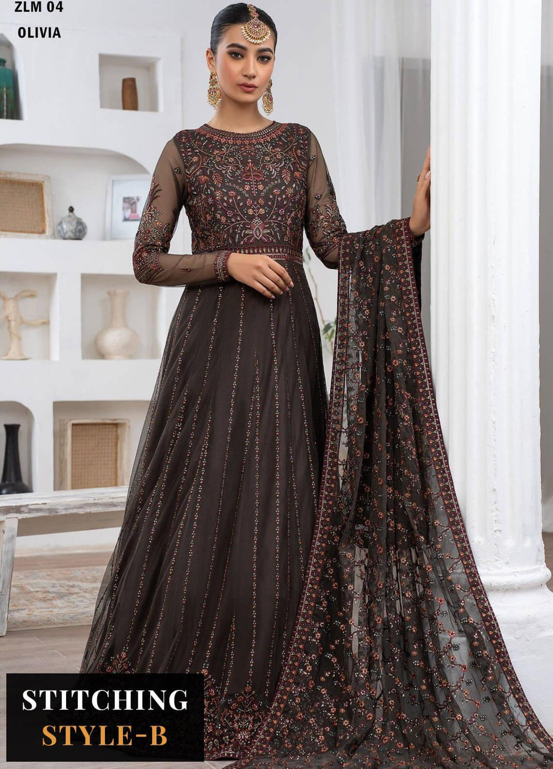 Meeral By Zarif Embroidered Net Suits Unstitched 3 Piece ZR25UF ZLM 04 Olivia - Luxury Formal Collection