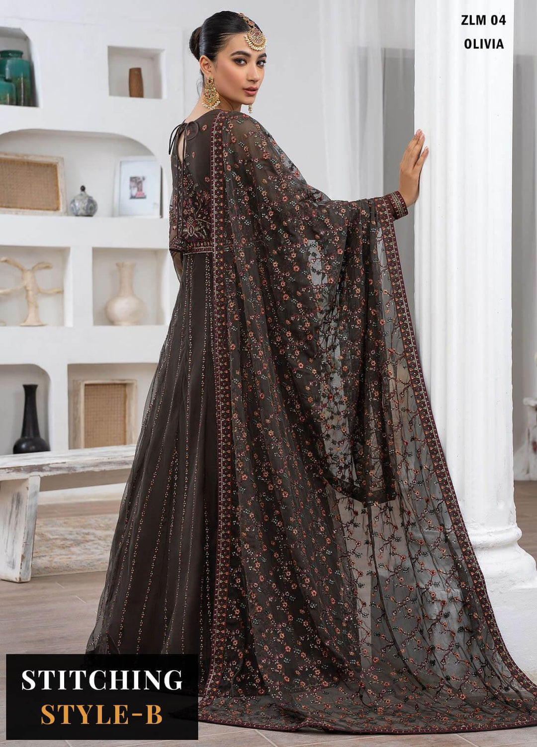 Meeral By Zarif Embroidered Net Suits Unstitched 3 Piece ZF23MR ZLM 04 Olivia - Luxury Formal Collection