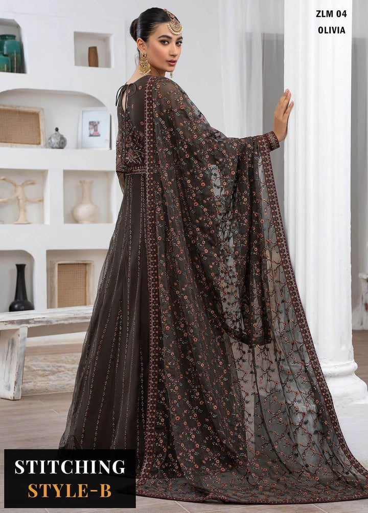 Meeral By Zarif Embroidered Net Suits Unstitched 3 Piece ZR25UF ZLM 04 Olivia - Luxury Formal Collection