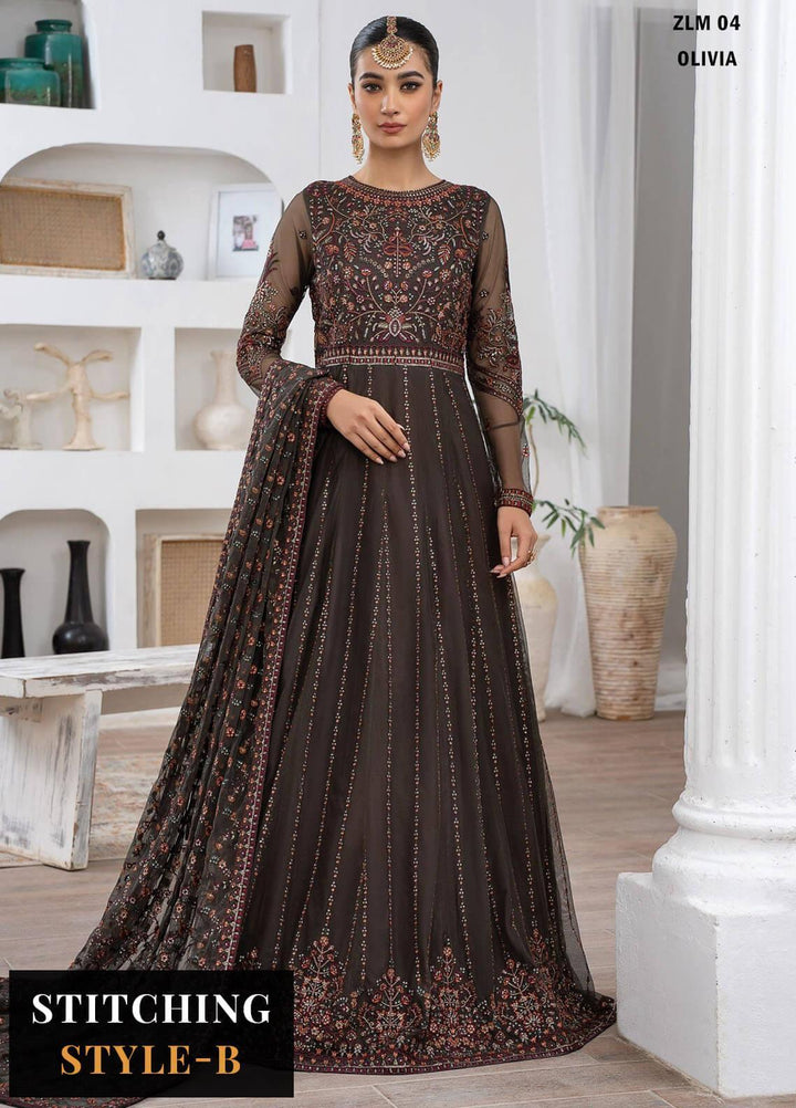 Meeral By Zarif Embroidered Net Suits Unstitched 3 Piece ZR25UF ZLM 04 Olivia - Luxury Formal Collection