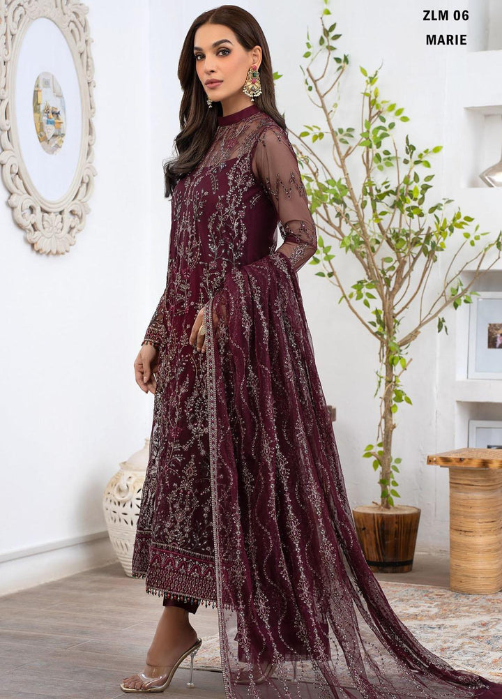 Meeral By Zarif Embroidered Net Suits Unstitched 3 Piece ZF23MR ZLM 06 Marie - Luxury Formal Collection