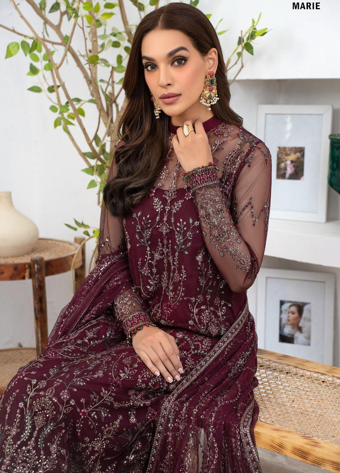 Meeral By Zarif Embroidered Net Suits Unstitched 3 Piece ZF23MR ZLM 06 Marie - Luxury Formal Collection