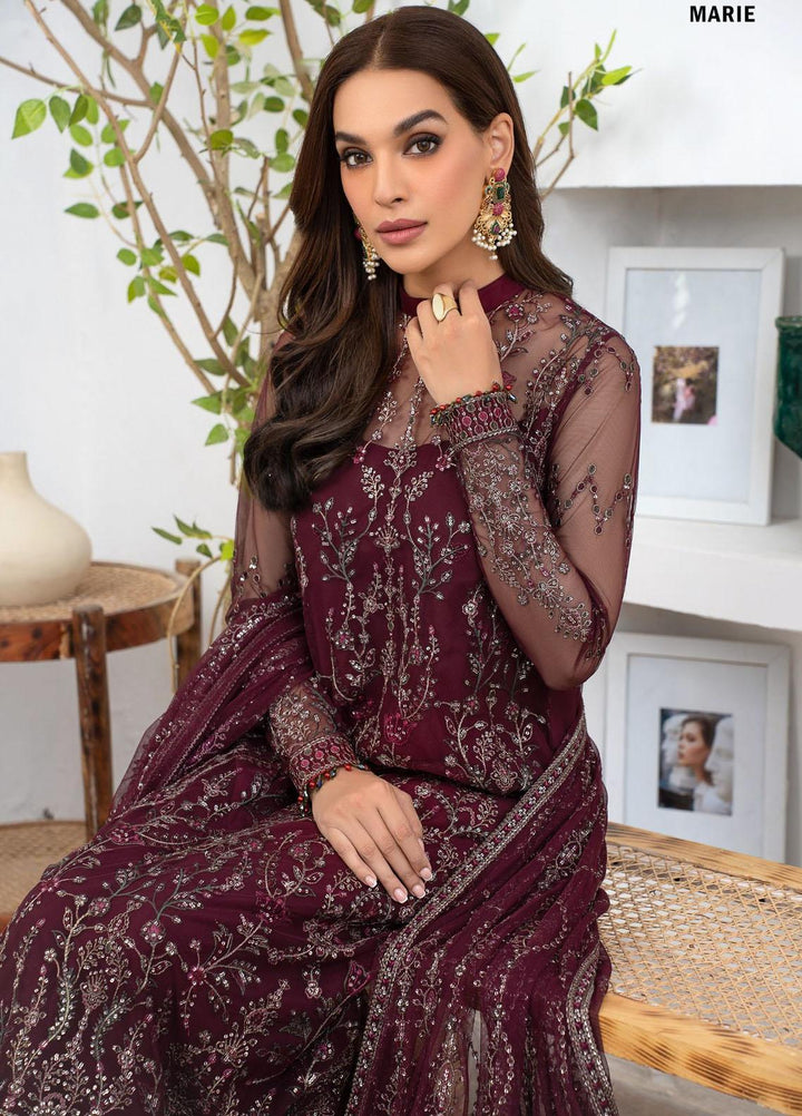 Meeral By Zarif Embroidered Net Suits Unstitched 3 Piece ZF23MR ZLM 06 Marie - Luxury Formal Collection