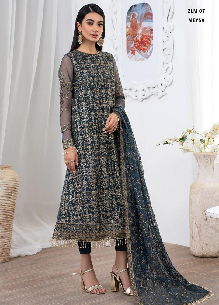 Meeral By Zarif Embroidered Net Suits Unstitched 3 Piece ZF23MR ZLM 07 Meysa - Luxury Formal Collection