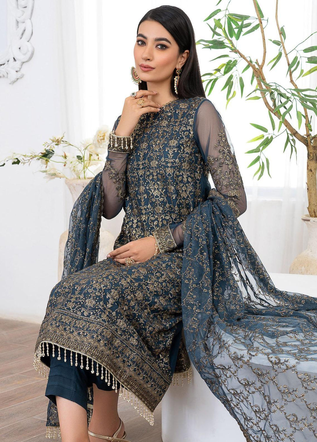 Meeral By Zarif Embroidered Net Suits Unstitched 3 Piece ZF23MR ZLM 07 Meysa - Luxury Formal Collection