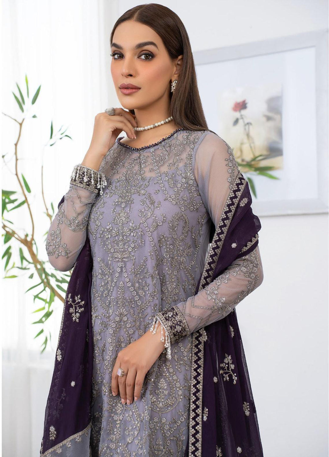 Meeral By Zarif Embroidered Net Suits Unstitched 3 Piece ZF23MR ZLM 08 Aymel - Luxury Formal Collection