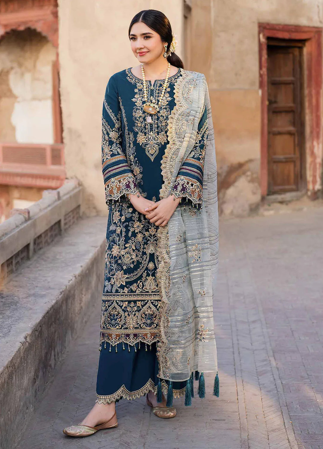 Meeras by Imrozia Serene Embroidered Organza Suit Unstitched 3 Piece IM25ME I-223 Neelam - Luxury Collection