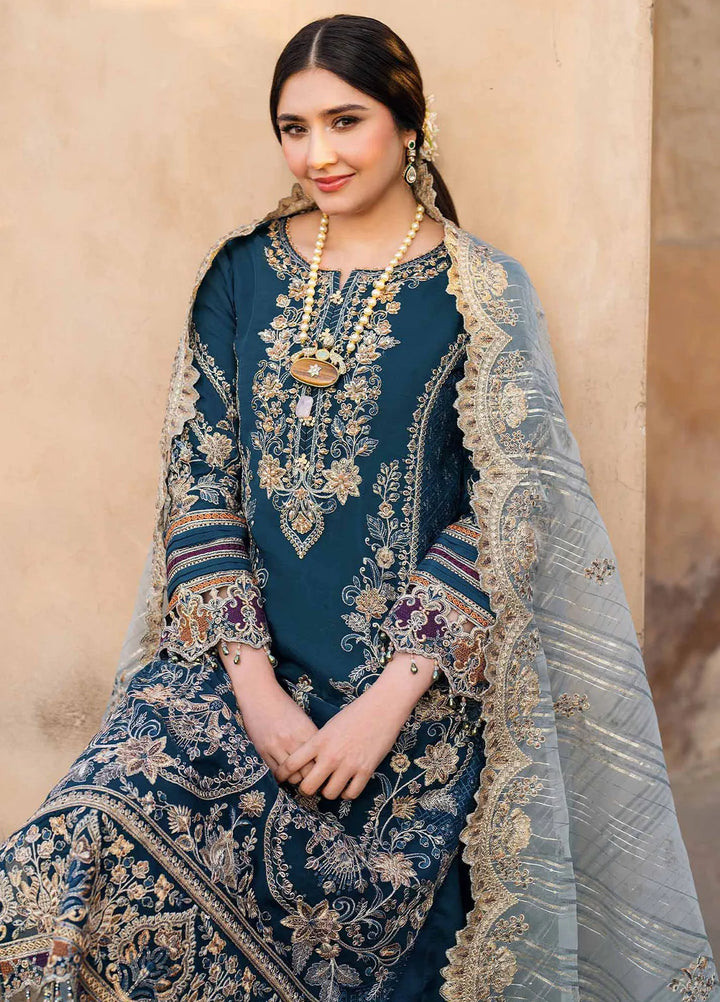 Meeras by Imrozia Serene Embroidered Organza Suit Unstitched 3 Piece IM25ME I-223 Neelam - Luxury Collection