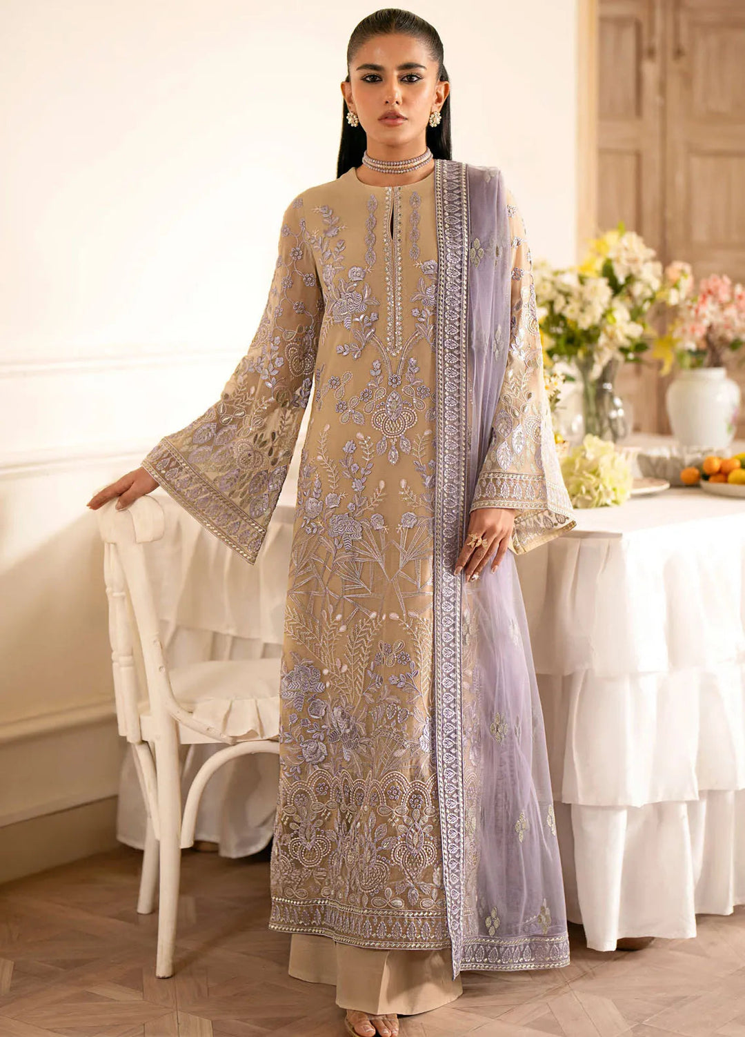 Meharbano By Kuch Khas Embroidered Chiffon Suit Unstitched 3 Piece FL24M K-1606 Ilana - Formal Collection