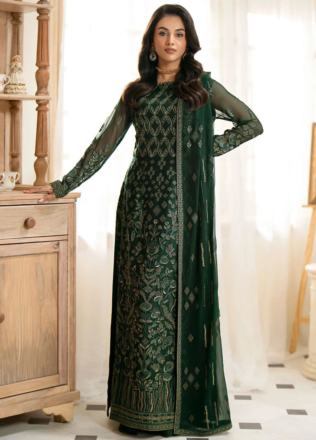 Meharbano By Kuch Khas Embroidered Chiffon Suit Unstitched 3 Piece FL24M K-1607 Evrin - Formal Collection