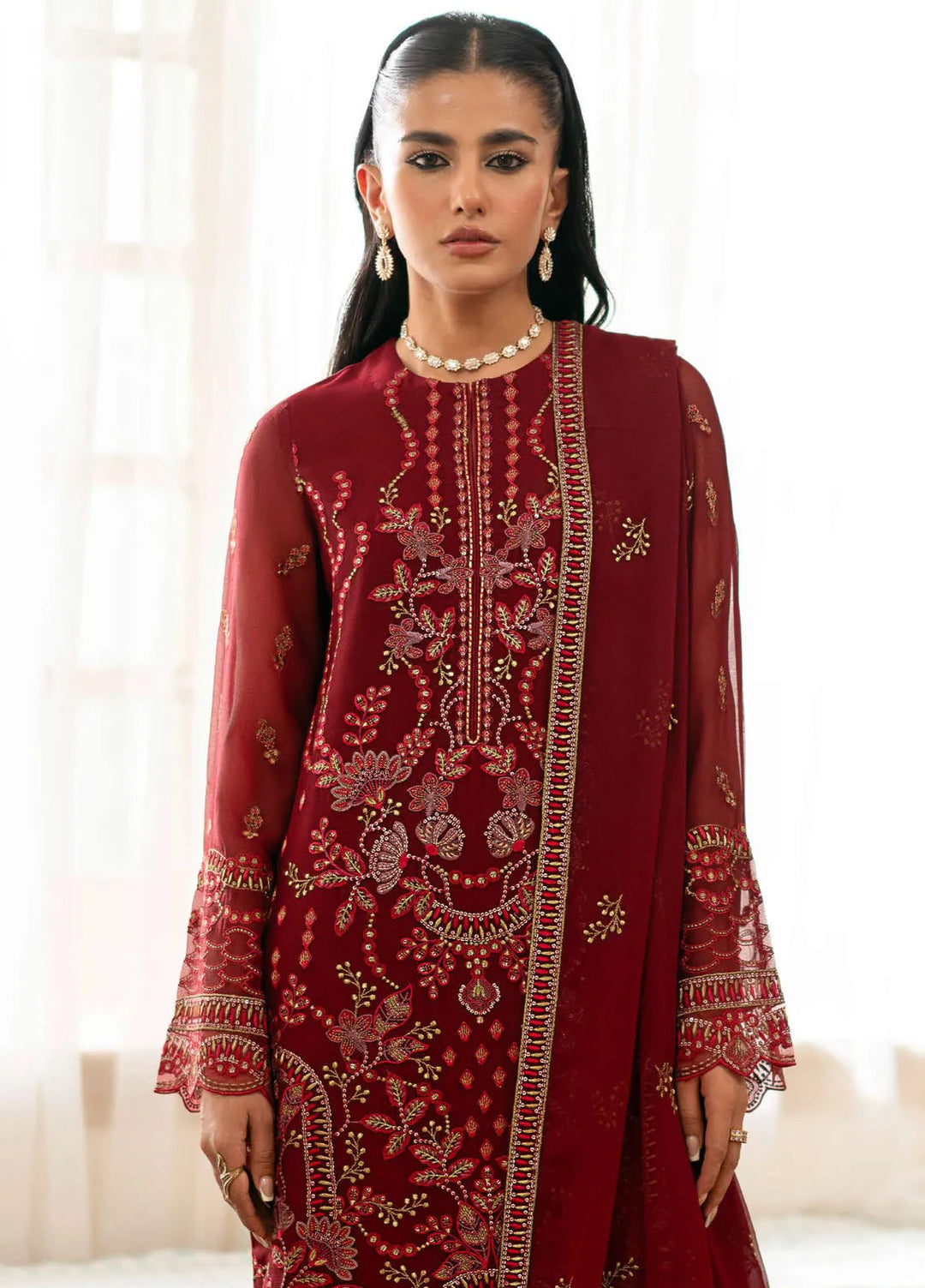 Meharbano By Kuch Khas Embroidered Chiffon Suit Unstitched 3 Piece FL24M K-1608 Vella - Formal Collection